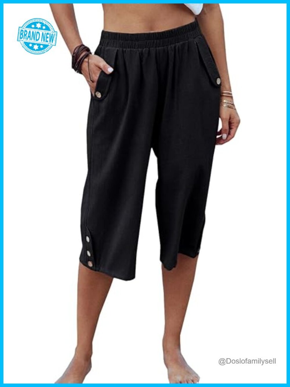Elastic Waist 3/4 Capri Harem Pants with Pockets Casual Loose Solid Yoga